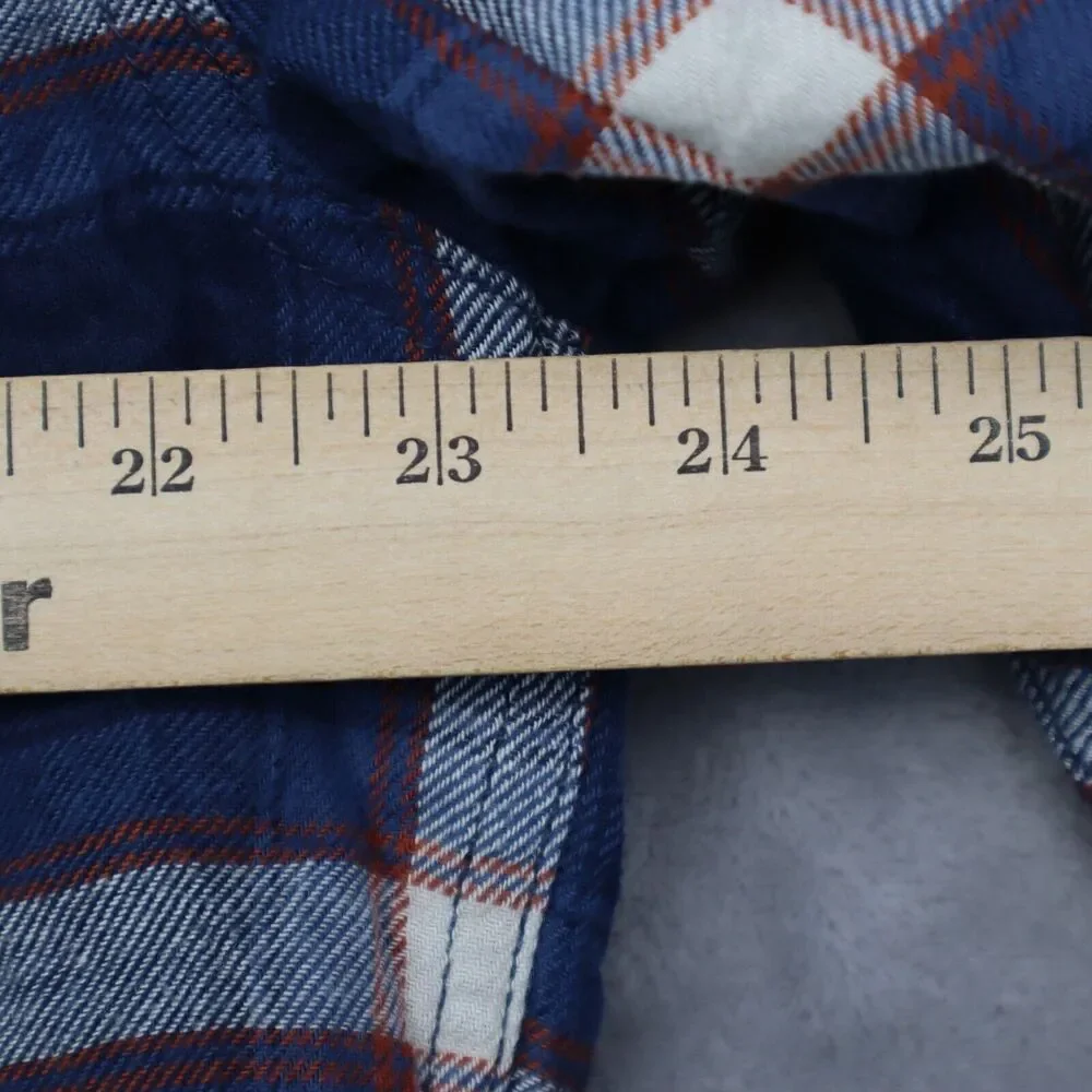 Wrangler Shacket Mens Large Blue Plaid Quilted Flannel Shirt Jacket Button Up